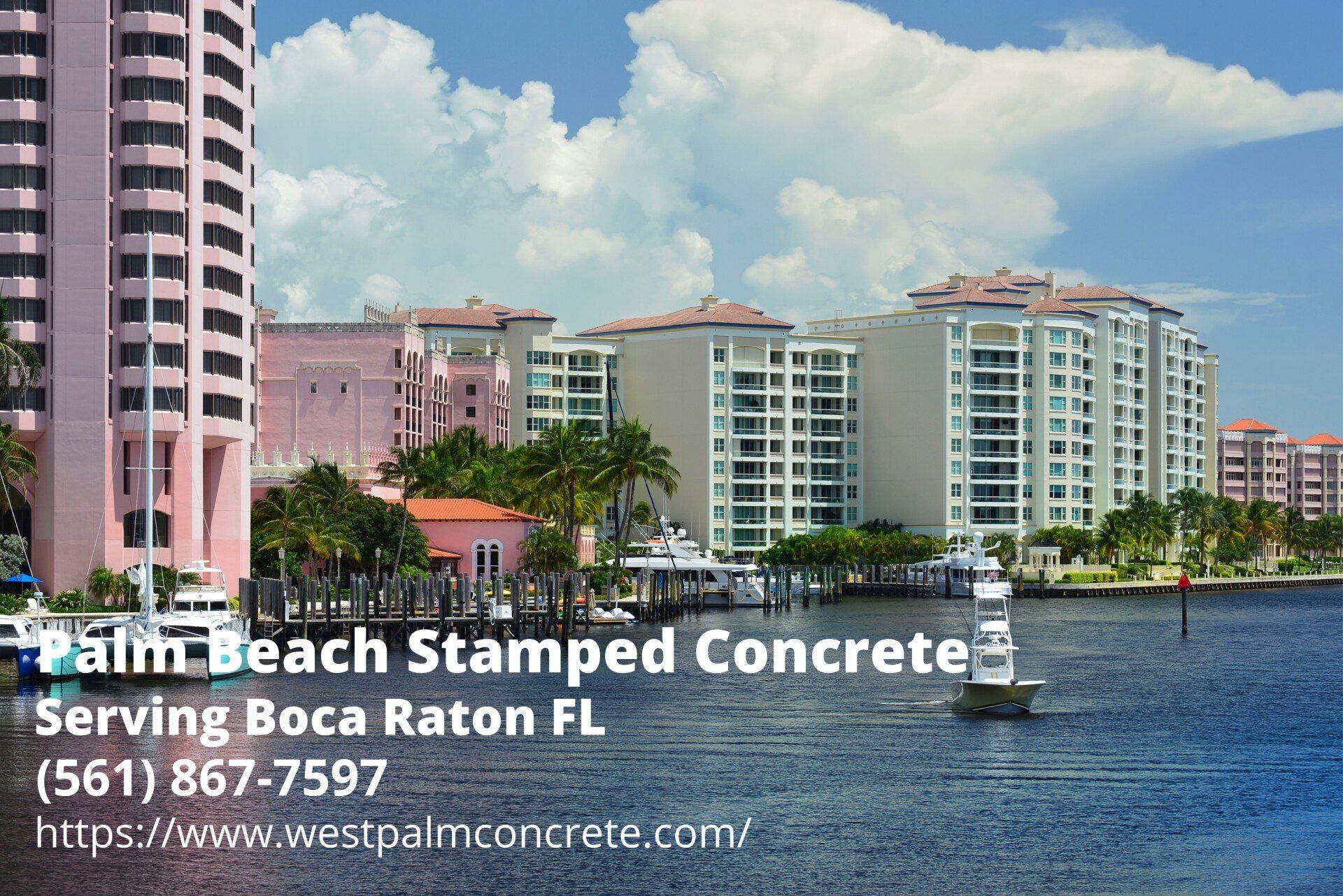 contact details of Palm Beach Stamped Concrete - a decorative concrete contractor serving Boca Raton and the entire Palm Beach County