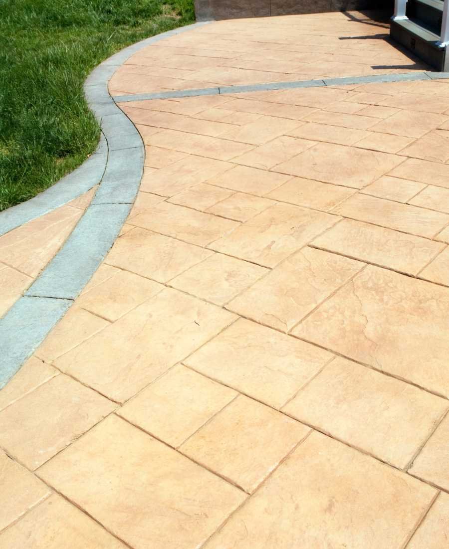 stamped concrete driveway in square and rectangular patterns