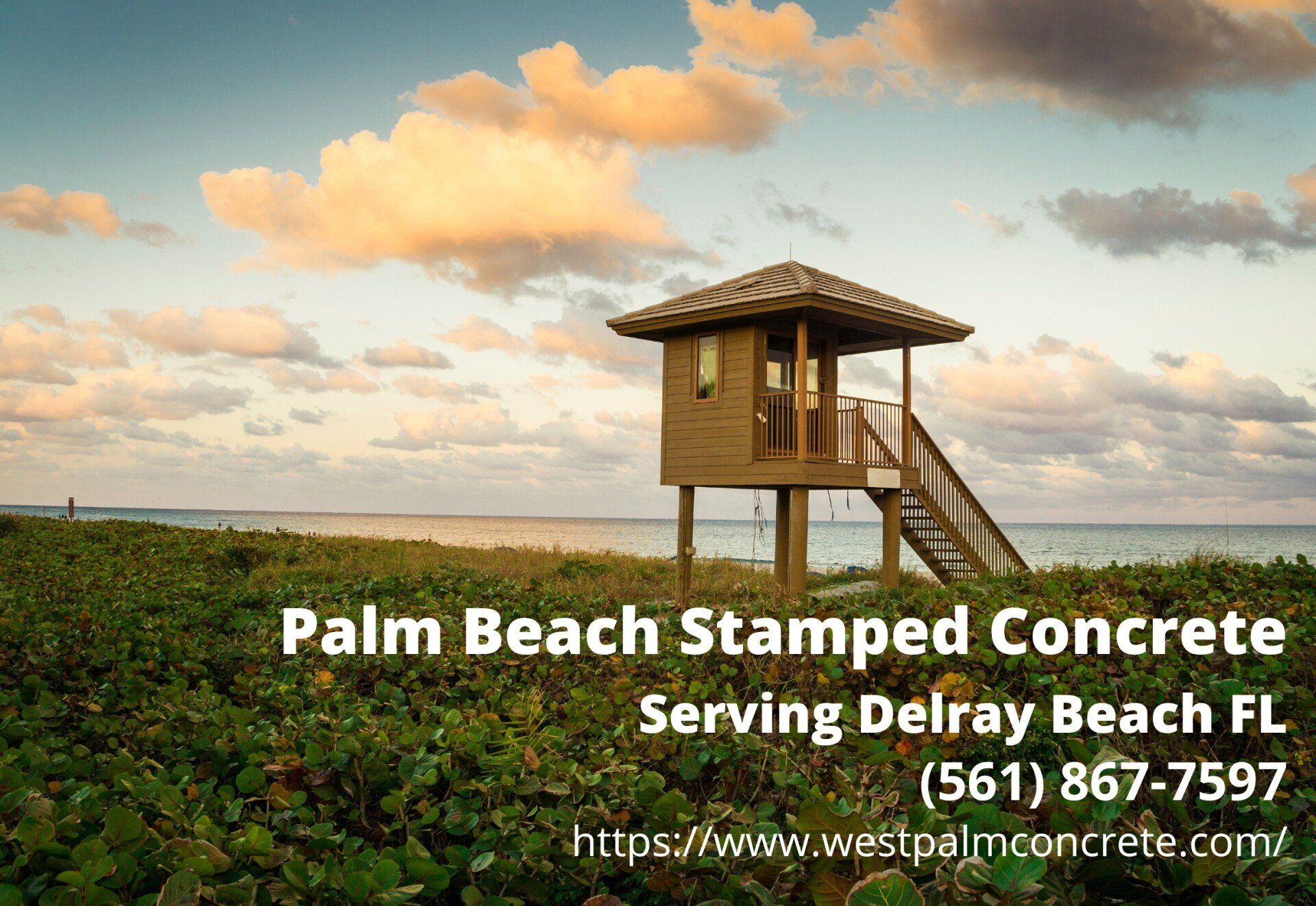 the Sandoway Discovery Center with the business info of Palm Beach Stamped Concrete - a decorative concrete company serving Delray Beach FL