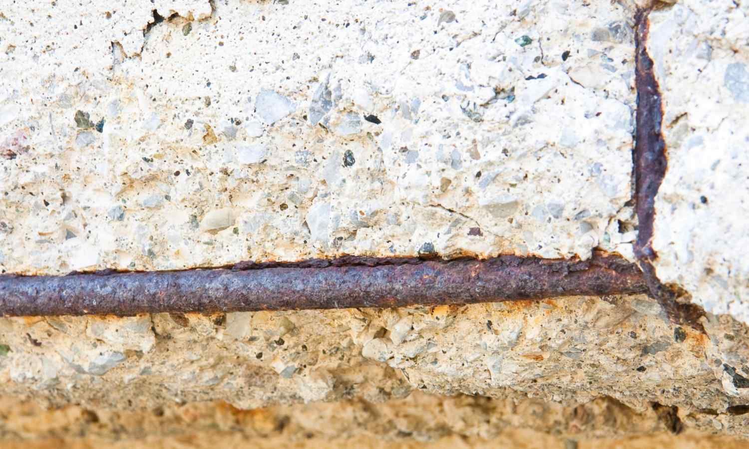 picture of concrete spalling with rusted rebar showing through